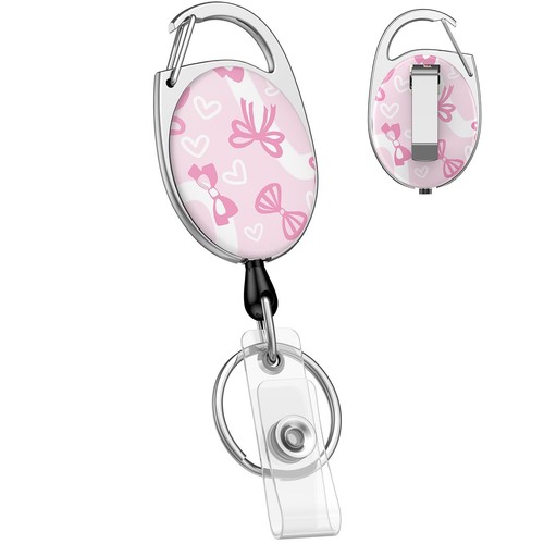 Retractable keychain pink bow - pink,